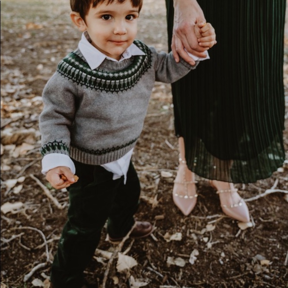 Janie Jack Outfit Velvet pants and fair isle sweater 18-24 mo